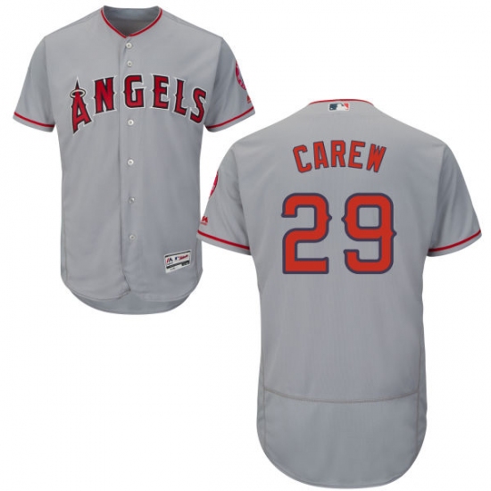 Men's Majestic Los Angeles Angels of Anaheim #29 Rod Carew Grey Road Flex Base Authentic Collection MLB Jersey - Ujersey
