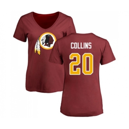Football Women's Washington Redskins #20 Landon Collins Maroon Name & Number Logo T-Shirt - Ujersey