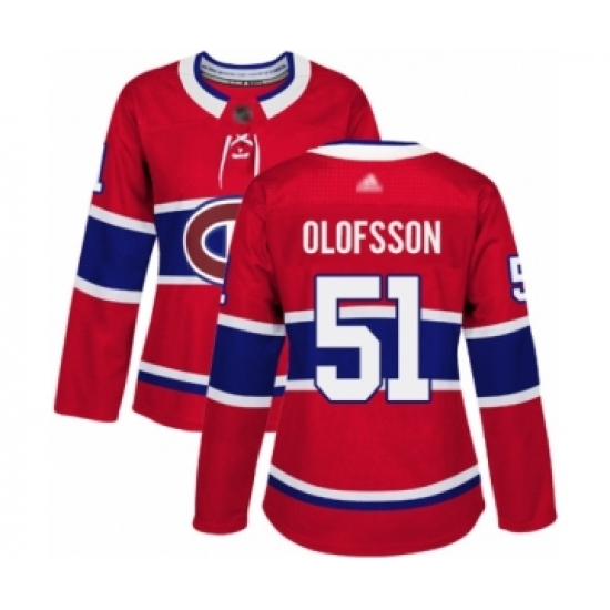 Women's Montreal Canadiens #51 Gustav Olofsson Authentic Red Home Hockey Jersey - Ujersey