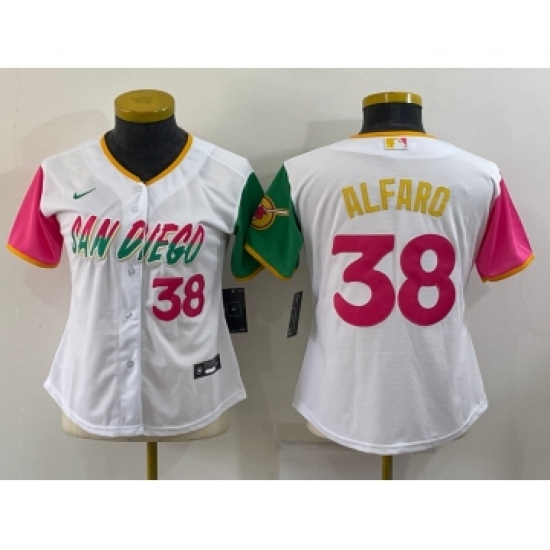 Women's San Diego Padres #38 Jorge Alfaro Number White 2022 City Connect Cool Base Stitched Jersey - Ujersey