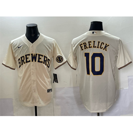 Men's Milwaukee Brewers #10 Sal Frelick Cream Cool Base Stitched Jersey - Ujersey