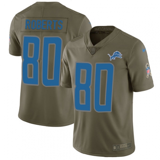 Youth Nike Detroit Lions #80 Michael Roberts Limited Olive 2017 Salute to Service NFL Jersey - Ujersey