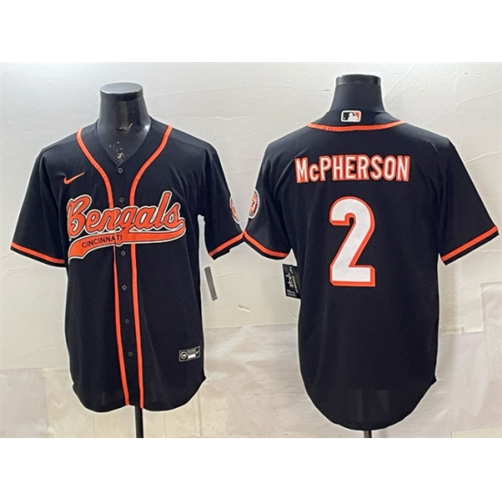 Men's Cincinnati Bengals #2 Evan McPherson Black With Cool Base Stitched Baseball Jersey - Ujersey