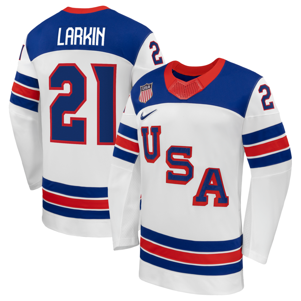 Men's Dylan Larkin Nike White US Hockey 2026 Away Replica Jersey
