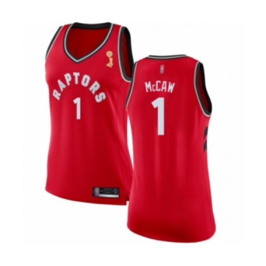 Women's Toronto Raptors #1 Patrick McCaw Swingman Red 2019 Basketball Finals Champions Jersey - Icon Edition - Ujersey