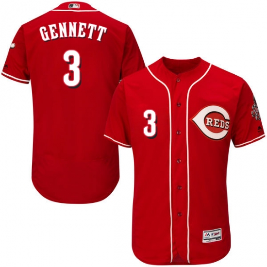 Men's Majestic Cincinnati Reds #3 Scooter Gennett Red Alternate Flex Base Authentic Collection MLB Jersey - Ujersey