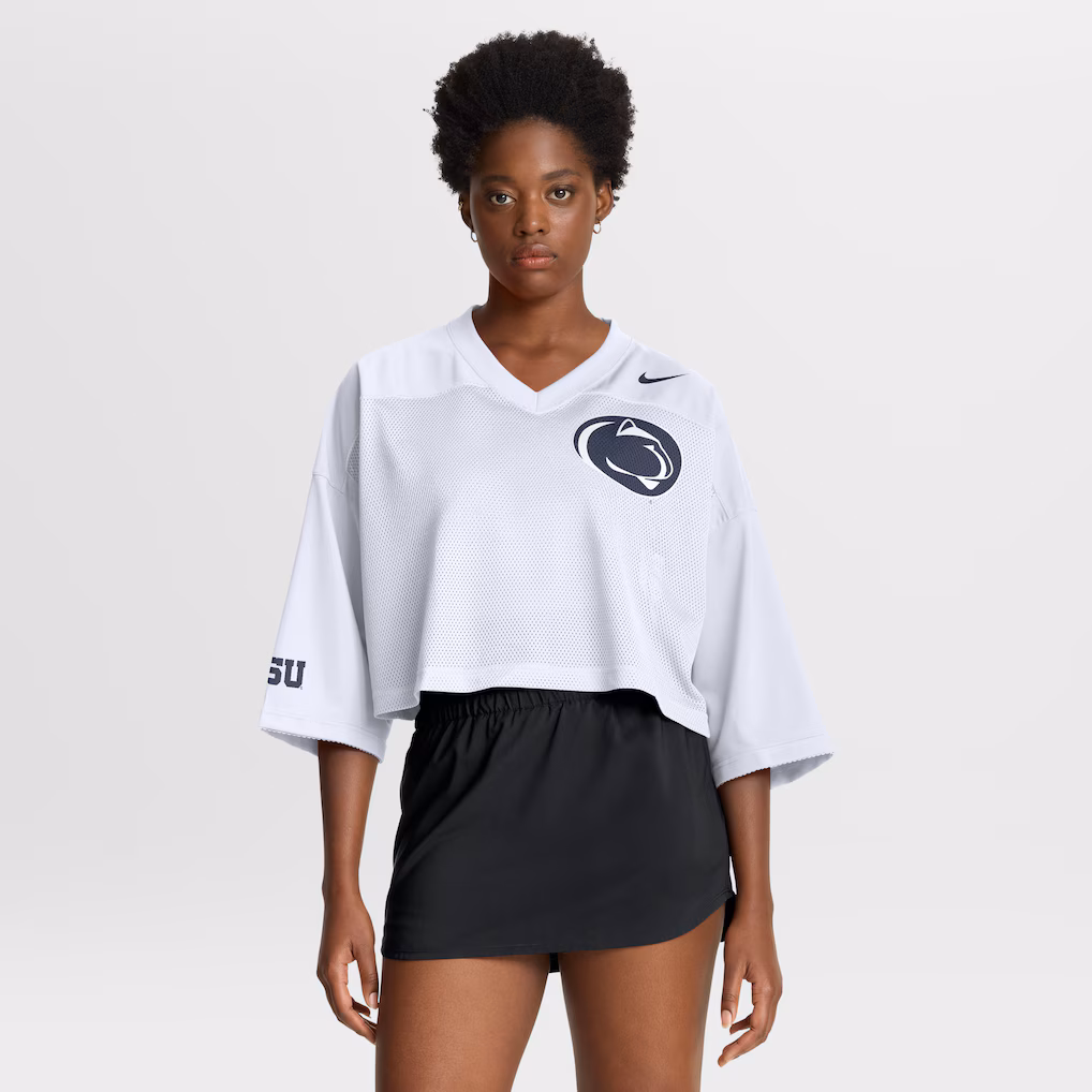 Women's Nike White Penn State Nittany Lions Cropped Mesh Dri-FIT Fashion Jersey - Ujersey Shop