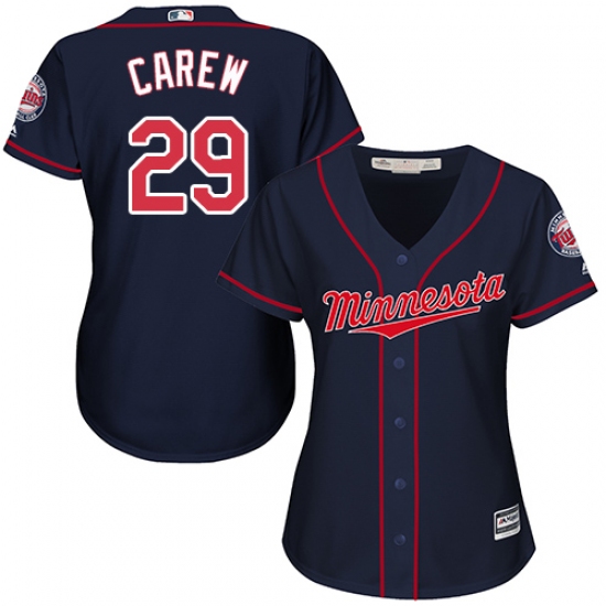Women's Majestic Minnesota Twins #29 Rod Carew Authentic Navy Blue Alternate Road Cool Base MLB Jersey - Ujersey