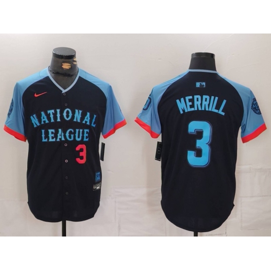 Men's San Diego Padres #3 Jackson Merrill Number Navy 2024 All Star Limited Stitched Jerseys - Ujersey