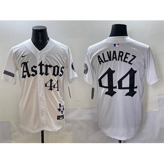 Men's Houston Astros #44 Yordan Alvarez White Gothic 'Houston Born Barrio Raised' Limited Stitched Baseball Jersey