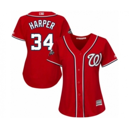 Women's Washington Nationals #34 Bryce Harper Authentic Red Alternate 1 Cool Base 2019 World Series Bound Baseball Jersey - Ujersey