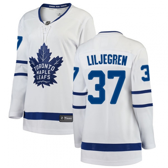 Women's Toronto Maple Leafs #37 Timothy Liljegren Authentic White Away Fanatics Branded Breakaway NHL Jersey - Ujersey