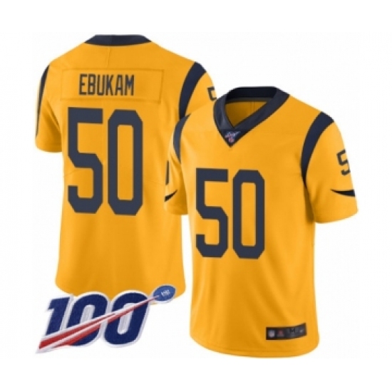 Men's Los Angeles Rams #50 Samson Ebukam Limited Gold Rush Vapor Untouchable 100th Season Football Jersey - Ujersey