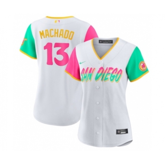 Women's San Diego Padres #13 Manny Machado White 2022 City Connect Cool Base Stitched Baseball Jersey(Run Small)