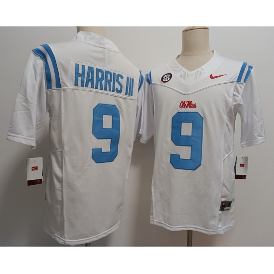 Men's Ole Miss Rebels #9 Tre Harris III White FUSE College Stitched Jersey - Ujersey