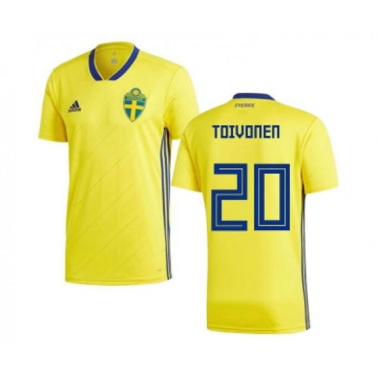 Sweden #20 Toivonen Home Kid Soccer Country Jersey