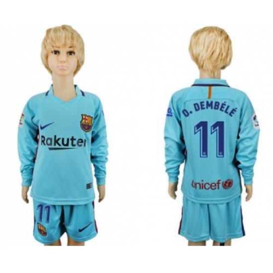 Barcelona #11 O.Dembele Away Long Sleeves Kid Soccer Club Jersey