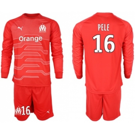 Marseille #16 Pele Red Goalkeeper Long Sleeves Soccer Club Jersey
