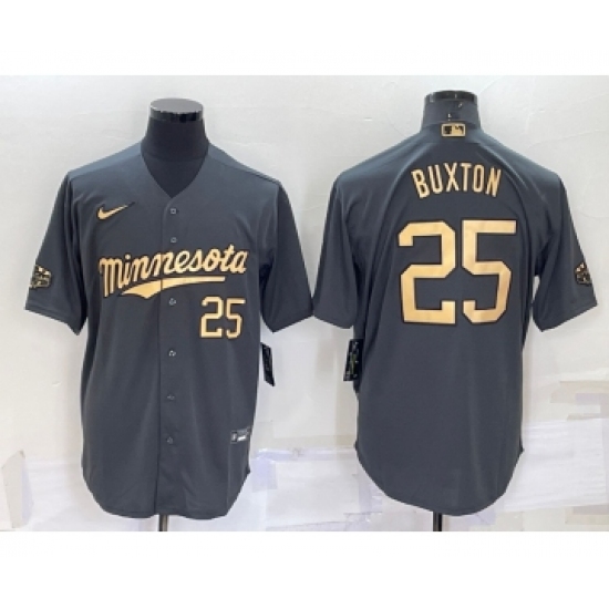 Men's Minnesota Twins #25 Byron Buxton Number Grey 2022 All Star Stitched Cool Base Nike Jersey - Ujersey