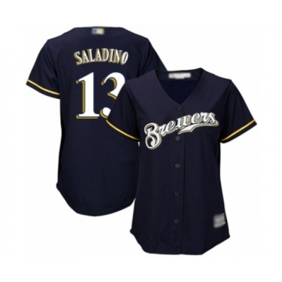 Women's Milwaukee Brewers #13 Tyler Saladino Authentic Navy Blue Alternate Cool Base Baseball Player Jersey - Ujersey