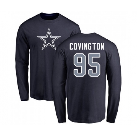 Football Dallas Cowboys #95 Christian Covington Navy Blue Name & Number Logo Long Sleeve T-Shirt - Ujersey NHL