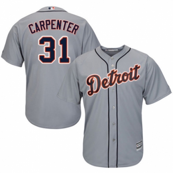 Youth Majestic Detroit Tigers #31 Ryan Carpenter Replica Grey Road Cool Base MLB Jersey - Ujersey
