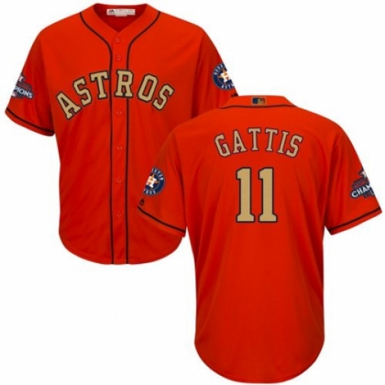 Youth Majestic Houston Astros #11 Evan Gattis Authentic Orange Alternate 2018 Gold Program Cool Base MLB Jersey - Ujersey