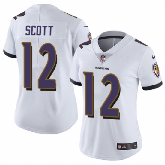 Women's Nike Baltimore Ravens #12 Jaleel Scott White Vapor Untouchable Limited Player NFL Jersey - Ujersey