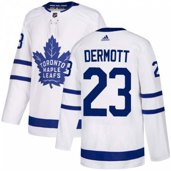 Youth Adidas Toronto Maple Leafs #23 Travis Dermott Authentic White Away NHL Jersey - Ujersey