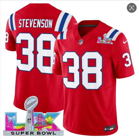 Men's New England Patriots #38 Rhamondre Stevenson Red 2025 F.U.S.E. Super Bowl LX Vapor Limited Football Stitched Jersey - Ujersey