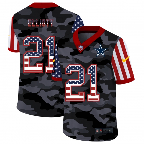 Men's Dallas Cowboys #21 Ezekiel Elliott Camo Flag Nike Limited Jersey - Ujersey
