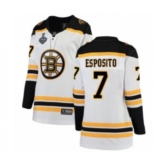 Women's Boston Bruins #7 Phil Esposito Authentic White Away Fanatics Branded Breakaway 2019 Stanley Cup Final Bound Hockey Jersey - Ujersey