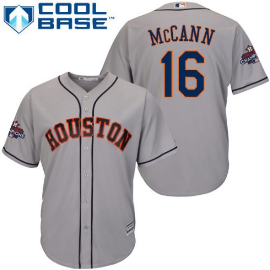 Youth Majestic Houston Astros #16 Brian McCann Authentic Grey Road 2017 World Series Champions Cool Base MLB Jersey - Ujersey