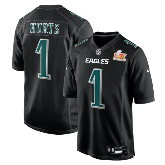 Men's Philadelphia Eagles #1 Jalen Hurts Nike Carbon Black Super Bowl LIX Fashion Game Player Jersey - Ujersey
