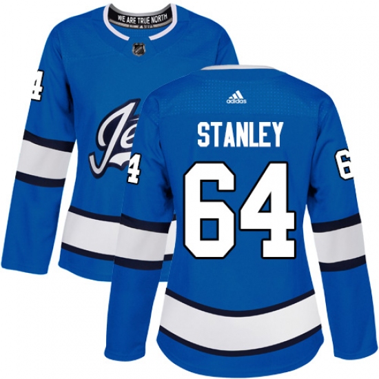 Women's Adidas Winnipeg Jets #64 Logan Stanley Authentic Blue Alternate NHL Jersey - Ujersey