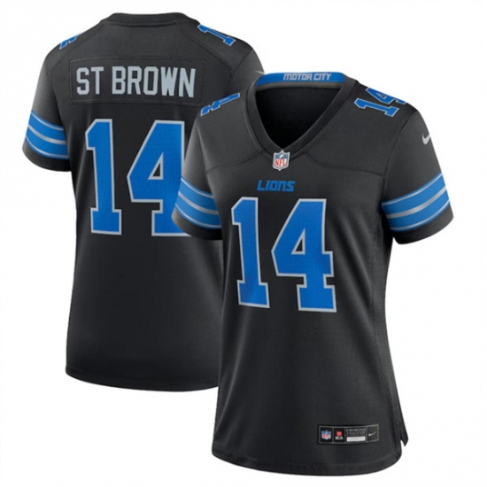 Women's Detroit Lions #14 Amon-Ra St. Brown Black 2nd Alternate Stitched Jersey(Run Smaller) - Ujersey