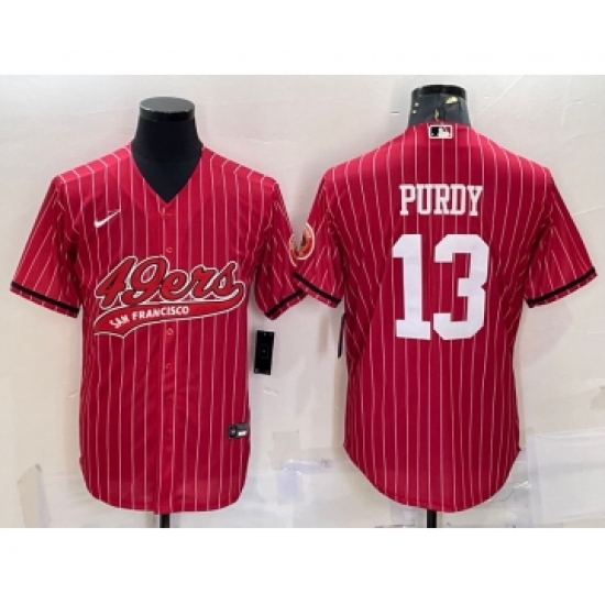 Men's San Francisco 49ers #13 Brock Purdy Red Pinstripe With Patch Cool Base Stitched Baseball Jersey - Ujersey