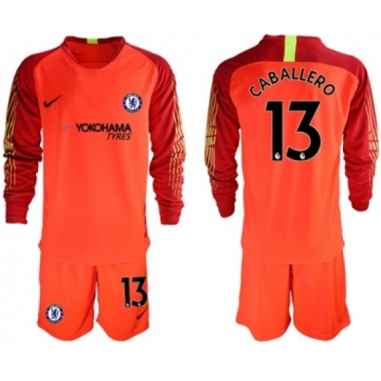 Chelsea #13 Caballero Red Goalkeeper Long Sleeves Soccer Club Jersey