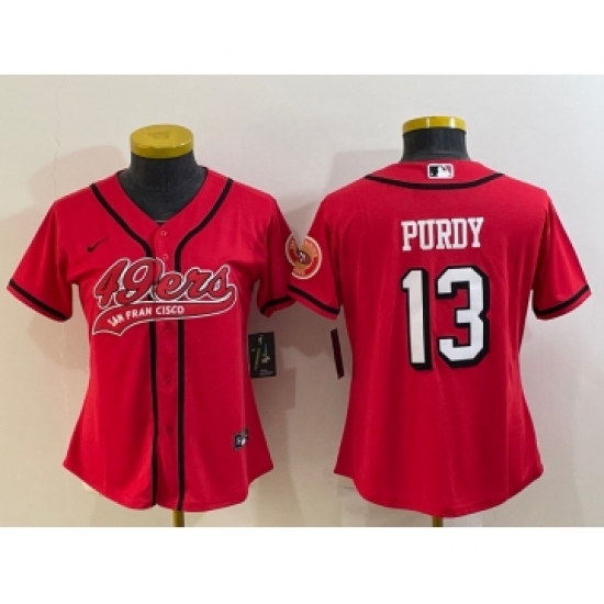 Women's San Francisco 49ers #13 Brock Purdy Red Color Rush With Patch Cool Base Stitched Baseball Jersey - Ujersey