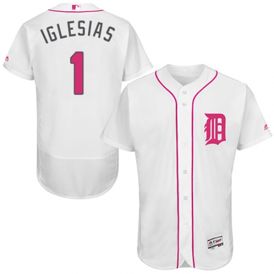 Men's Majestic Detroit Tigers #1 Jose Iglesias Authentic White 2016 Mother's Day Fashion Flex Base MLB Jersey - Ujersey