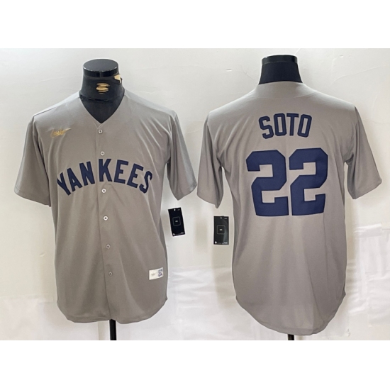 Men's New York Yankees #22 Juan Soto Name Grey Stitched Nike Throwback Jersey