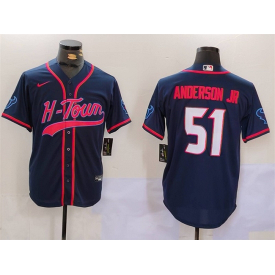 Men's Houston Texans #51 Will Anderson Jr. Navy With Cool Base Stitched Baseball Jerseys - Ujersey