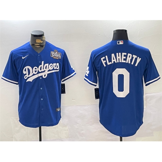 Men's Los Angeles Dodgers #0 Jack Flaherty Royal 2024 World Series Cool Base Stitched Baseball Jersey - Ujersey