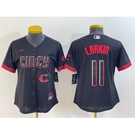Women's Cincinnati Reds #11 Barry Larkin Black 2023 City Connect Cool Base Stitched Jersey1 - Ujersey