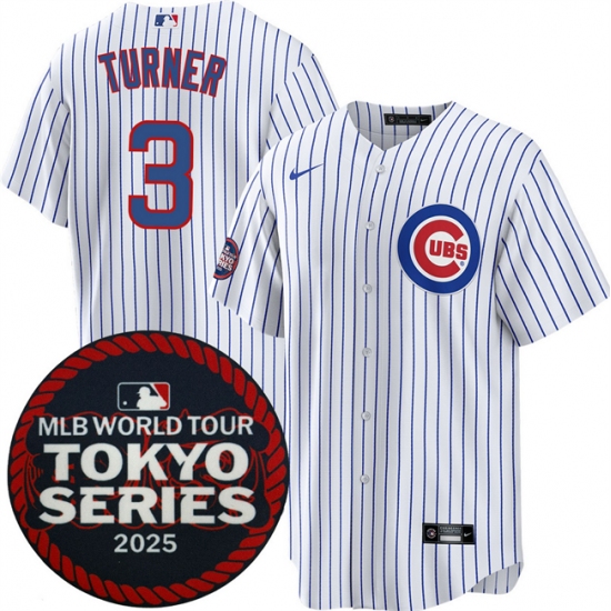 Men's Chicago Cubs #3 Justin Turner White 2025 World Tour Tokyo Series Home Stitched Baseball Jersey - Ujersey