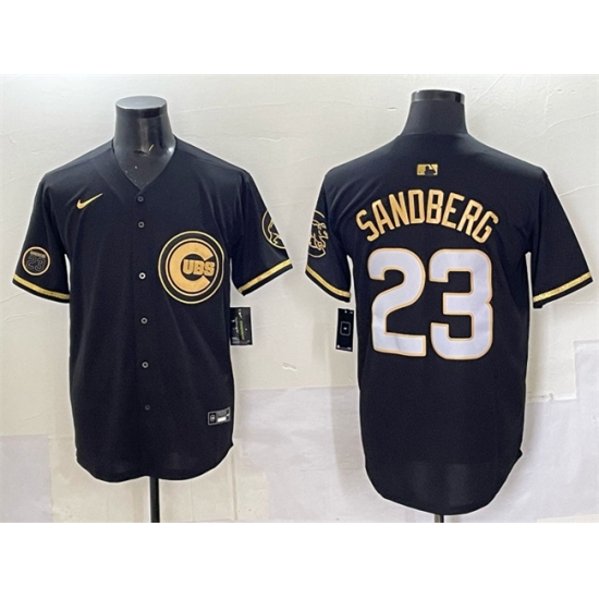 Men's Chicago Cubs #23 Ryne Sandberg Black Gold 'Ryne Sandberg Tribute' Vapor Limited V2 Stitched Baseball Jersey - Ujersey