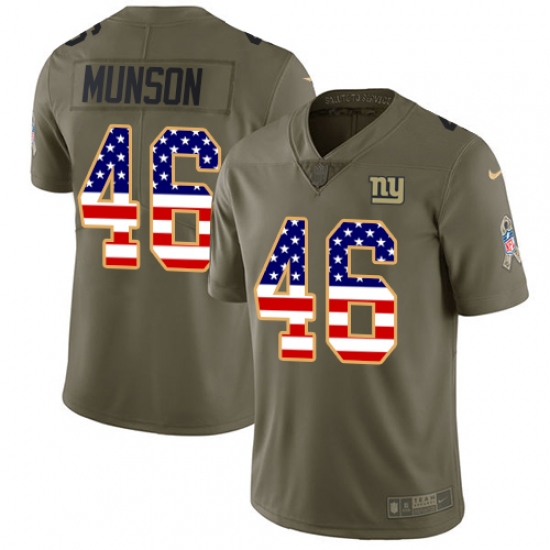 Youth Nike New York Giants #46 Calvin Munson Limited Olive/USA Flag 2017 Salute to Service NFL Jersey - Ujersey