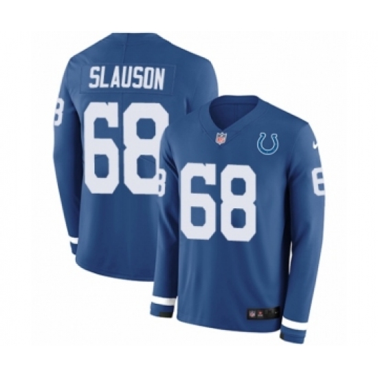 Youth Nike Indianapolis Colts #68 Matt Slauson Limited Blue Therma Long Sleeve NFL Jersey - Ujersey