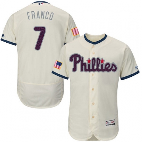 Men's Majestic Philadelphia Phillies #7 Maikel Franco Cream Fashion Stars & Stripes Flex Base MLB Jersey - Ujersey