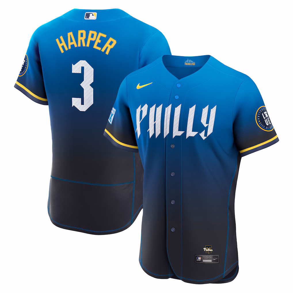 Men's Philadelphia Phillies Bryce Harper Nike Blue City Connect Authentic Sponsor Patch Jersey - Ujersey